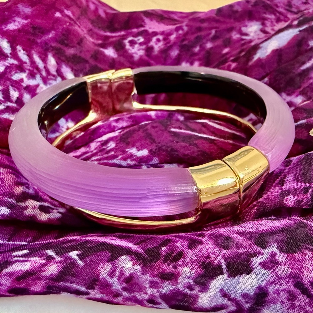 Alexis Bittar Elegant Gold and Magenta Purple Bangle Bracelet